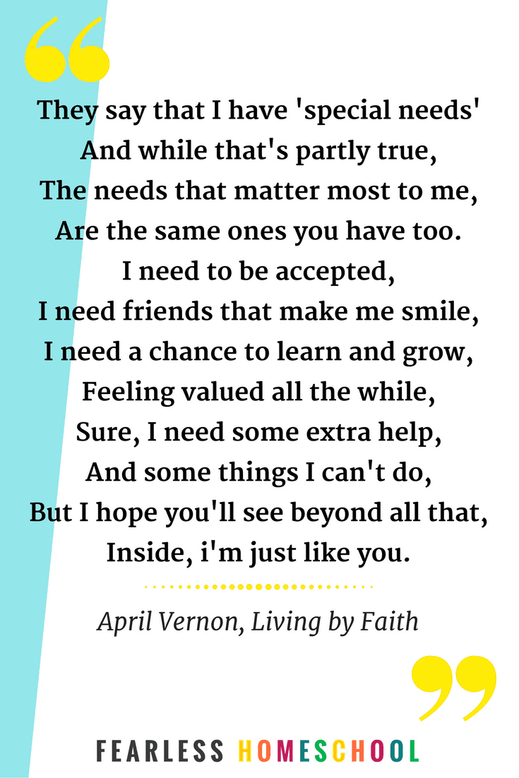 Special Needs poem by April Vernon, featured on Fearless Homeschool