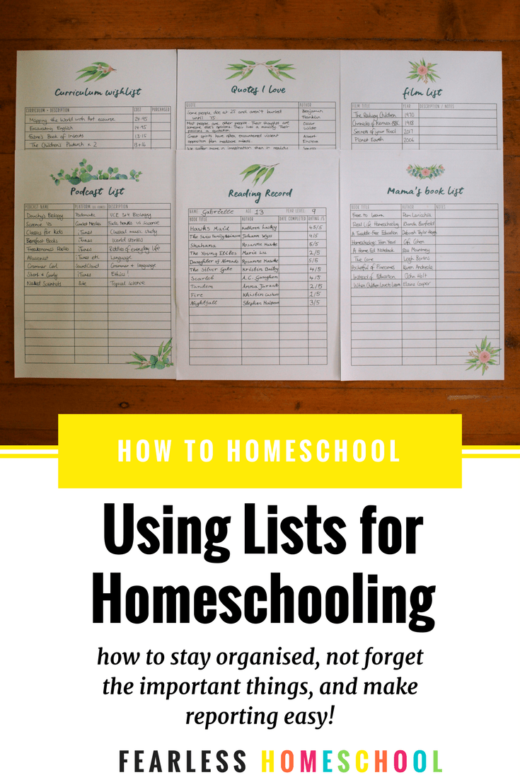 Using Lists in your Homeschool - how to stay organised, not forget the important things, and make reporting easy!